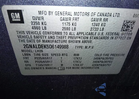 2013 Chevrolet Equinox 1Lt из США, поврежденный, VIN 2GNALDEK5D6149988